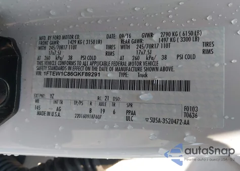 2016 Ford F-150 Xl из США, поврежденный, VIN 1FTEW1C86GKF89291